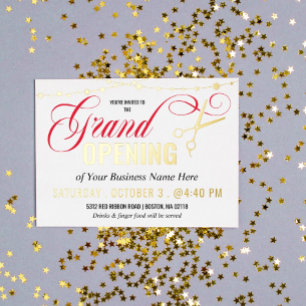 Carte Postale D'invitation À Feuilles D'aluminium Coupe du ruban Or d'ouverture