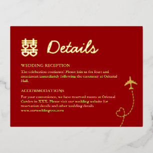 Carte Postale D'invitation À Feuilles D'aluminium Détails de mariage de destination de double bonheu