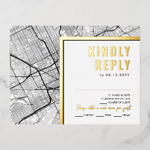 Carte Postale D'invitation À Feuilles D'aluminium Détroit, Michigan Love Locator Réponse RSVP