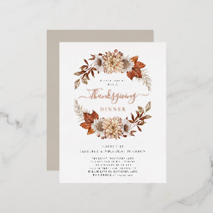 Carte Postale D'invitation À Feuilles D'aluminium Dîner de Thanksgiving aux feuilles d'automne éléga