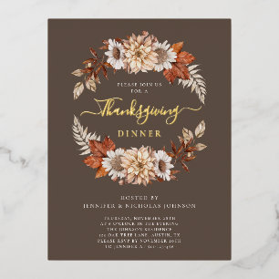 Carte Postale D'invitation À Feuilles D'aluminium Dîner de Thanksgiving Feuilles d'Automne Élégantes
