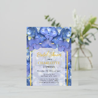 Carte Postale D'invitation À Feuilles D'aluminium Douce Fête de Mariage aux Hortensias Bleus