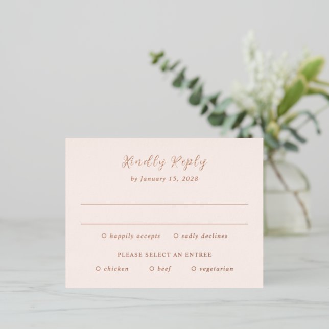 Carte Postale D'invitation À Feuilles D'aluminium Earthy Neutral Modern Wedding Foil RSVP Card (Debout devant)