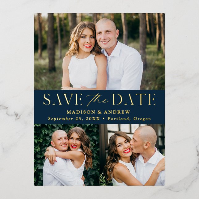 Carte Postale D'invitation À Feuilles D'aluminium Elégance moderne 3 Mariage photo Enregistrer la da (Recto)