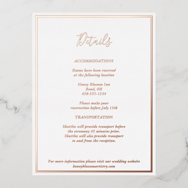 Carte Postale D'invitation À Feuilles D'aluminium Élégant détail moderne Rose Gold Enclôture Card (Recto)