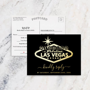 Carte Postale D'invitation À Feuilles D'aluminium Elégant Las Vegas Destination Mariage RSVP Real