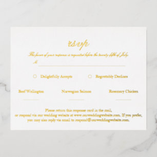 Carte Postale D'invitation À Feuilles D'aluminium Élégant mariage de script RSVP Real Gold