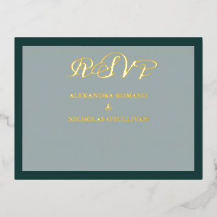 Carte Postale D'invitation À Feuilles D'aluminium Élégant Mariage Emerald Meal Choice RSVP Foil Card