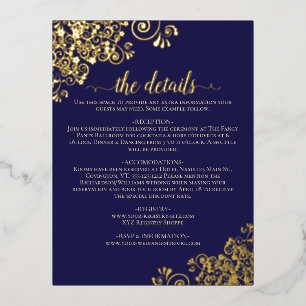 Carte Postale D'invitation À Feuilles D'aluminium Elegant Marine Blue & Gold Foil Mariage Détails Ca