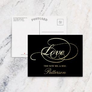 Carte Postale D'invitation À Feuilles D'aluminium Élégant Script "Amour" Mariage Merci réel