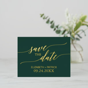 Carte Postale D'invitation À Feuilles D'aluminium Élégante huile d'or et vert émeraude Enregistrer l