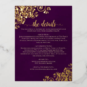 Carte Postale D'invitation À Feuilles D'aluminium Elégante Plum Purple Gold Foil Mariage Détails Car