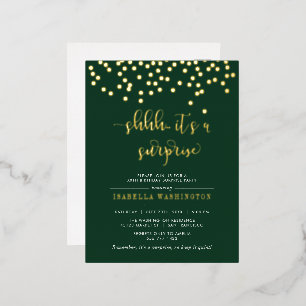 Carte Postale D'invitation À Feuilles D'aluminium Emerald & Gold Confetti Surprise fête d'anniversai