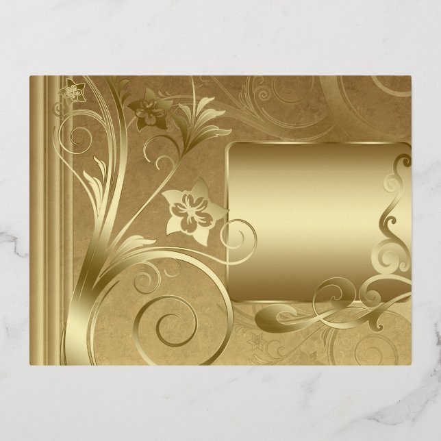 Carte Postale D'invitation À Feuilles D'aluminium Étiquettes d'or Matte (Recto)