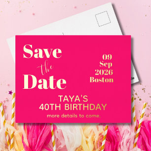 Carte Postale D'invitation À Feuilles D'aluminium Faire part d'anniversaire en or rose Save The Date
