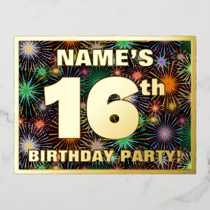 Carte Postale D'invitation À Feuilles D'aluminium Fête du 16e anniversaire : Téméraire, coloré Feu d