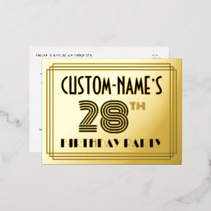 Carte Postale D'invitation À Feuilles D'aluminium Fête du 28ème anniversaire ~ Style Art Déco "28" +