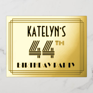 Carte Postale D'invitation À Feuilles D'aluminium Fête du 44ème anniversaire ~ Style Art Déco "44" +