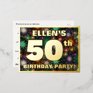 Carte Postale D'invitation À Feuilles D'aluminium Fête du 50e anniversaire : Téméraire, coloré Feu d