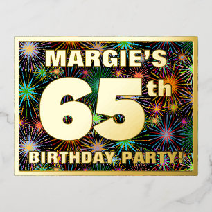 Carte Postale D'invitation À Feuilles D'aluminium Fête du 65e anniversaire : Téméraire, coloré Feu d
