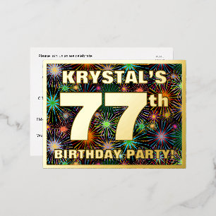 Carte Postale D'invitation À Feuilles D'aluminium Fête du 77e anniversaire : Téméraire, coloré Feu d