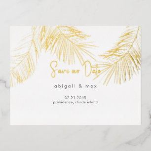 Carte Postale D'invitation À Feuilles D'aluminium Feuillage Tropical Or Sauvegarder Notre Date De Ma