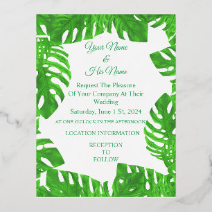 Carte Postale D'invitation À Feuilles D'aluminium Feuilles de Monstera Thunder_Cove