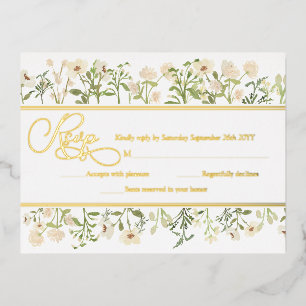 Carte Postale D'invitation À Feuilles D'aluminium Fleurs Botaniques Florales Blanches Fleurs Sauvage