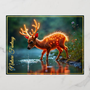 Carte Postale D'invitation À Feuilles D'aluminium Flux de bois de cerf magique
