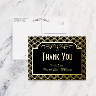 Carte Postale D'invitation À Feuilles D'aluminium Gatsby vintage Art déco des années 1920 Merci Mari