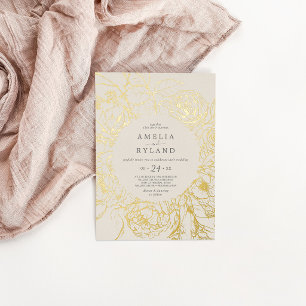 Carte Postale D'invitation À Feuilles D'aluminium Gilded Floral Crème de feuille d'or 4,25x5,6" Ma