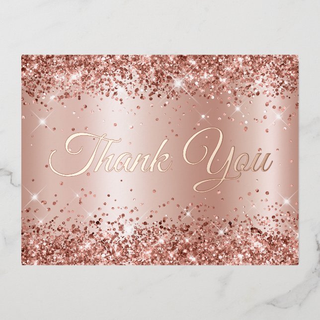 Carte Postale D'invitation À Feuilles D'aluminium Glittery Rose Gold Shimmer 21e Anniversaire Merci (Recto)