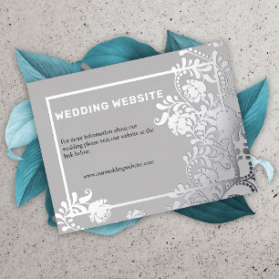 Carte Postale D'invitation À Feuilles D'aluminium Gris Elegance Silver Flowers Site Mariage