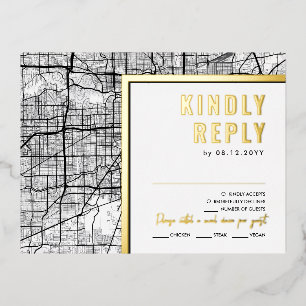 Carte Postale D'invitation À Feuilles D'aluminium Houston, Texas Love Locator   Réponse RSVP