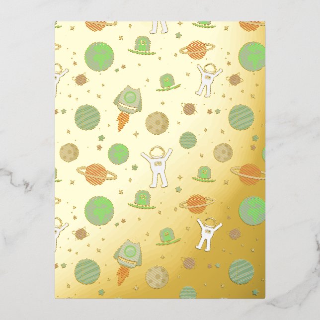 Carte Postale D'invitation À Feuilles D'aluminium Illustration du Motif spatial (Recto)