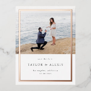 Carte Postale D'invitation À Feuilles D'aluminium Image minimaliste Enregistrer la date Rose Gold