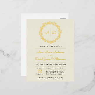 Carte Postale D'invitation À Feuilles D'aluminium Ivoire | Pays Floral Mariage de couronne