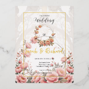 Carte Postale D'invitation À Feuilles D'aluminium Jardin floral flush Romantique mariage millésimé