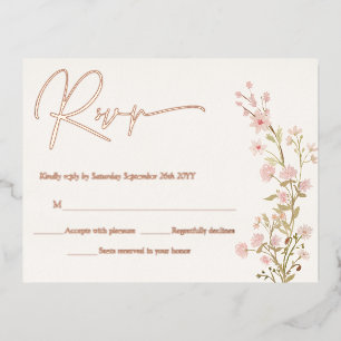Carte Postale D'invitation À Feuilles D'aluminium Jardin rose Fleur sauvage RSVP Real Rose Gold