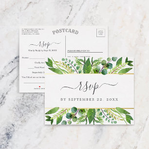 Carte Postale D'invitation À Feuilles D'aluminium La Collection Mariage Verdure & Or RSVP Real