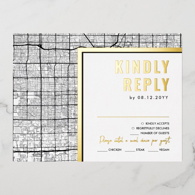 Carte Postale D'invitation À Feuilles D'aluminium Las Vegas, Nevada Love Locator | Réponse RSVP (Recto)