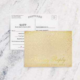 Carte Postale D'invitation À Feuilles D'aluminium Le Vintage Glam Gold Confetti Wedding RSVP Real