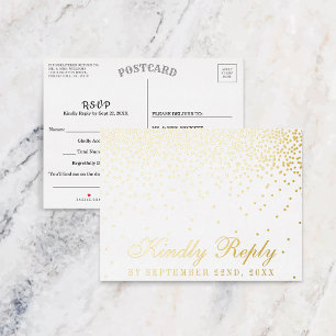 Carte Postale D'invitation À Feuilles D'aluminium Le Vintage Glam Gold Confetti Wedding RSVP Real