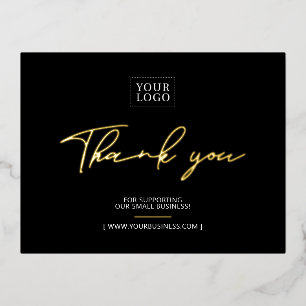 Carte Postale D'invitation À Feuilles D'aluminium Logo d'entreprise noire Merci pour l'insert dans l
