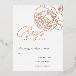 CARTE POSTALE D'INVITATION À FEUILLES D'ALUMINIUM LUXE ÉLÉGANT ROSE PÂLE OR ROSE FLORAL RSVP
