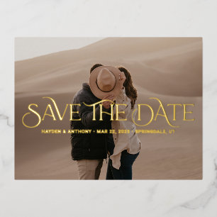Carte Postale D'invitation À Feuilles D'aluminium Luxe Overlay FOIL Wedding Enregistrer La Date Cart
