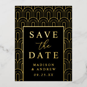 Carte Postale D'invitation À Feuilles D'aluminium Mariage Arch Déco moderne Enregistrer la date