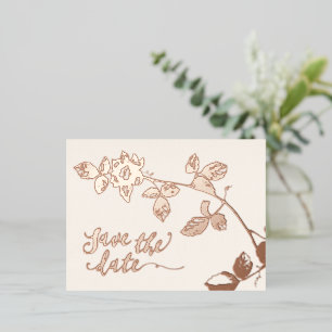 Carte Postale D'invitation À Feuilles D'aluminium Mariage botanique en or Rose rustique Enregistrer 