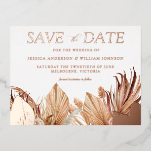 Carte Postale D'invitation À Feuilles D'aluminium Mariage Floral Bohème Épinglez La Date Rose Gold