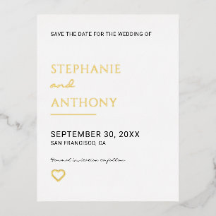 Carte Postale D'invitation À Feuilles D'aluminium Mariage minimaliste de coeur noir et blanc